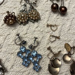 Clip Screw Earrings Lot Faux Pearl Floral Enamel Costume Jewelry Vintage